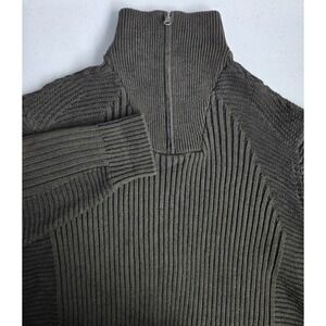 Dark Black by Projek Raw Men's XL Green Thick 1/4 Zip Ribbed Knit Sweater Jacket